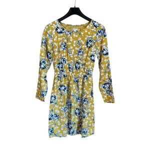 J. Crew Factory Yellow Blue Floral Tulip Hem Dress Knee Length Size 00